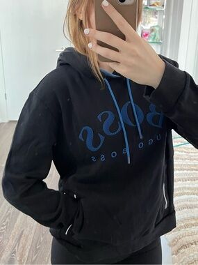 Unisex Hugo Boss Black Hoodie with Blue Logo